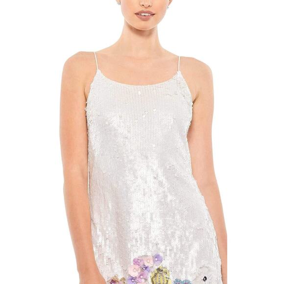 NWT MAC DUGGAL SEQUIN MIXED MEDIA‎ FLORAL EMBELLISHED MINI DRESS WHITE 8 93628 - Picture 1 of 3